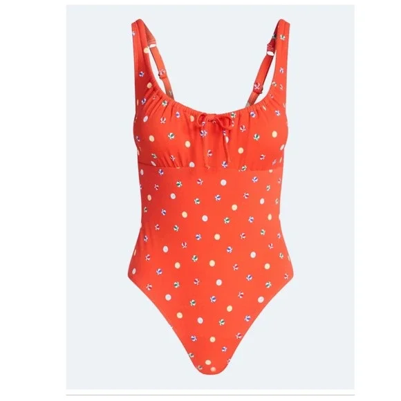 Free Assembly Red Beach Ball Print Cheeky High Leg One Piece Swimsuit L 12-14