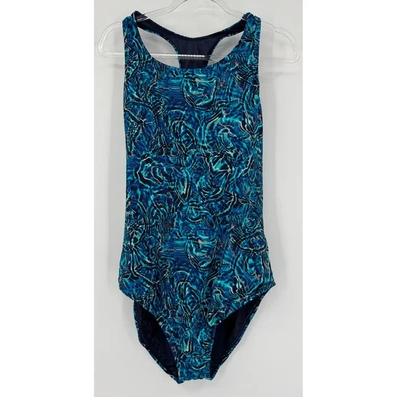 TYR Women XXL Blue Water Ripple Print Racerback One Piece Swimsuit Controlfit