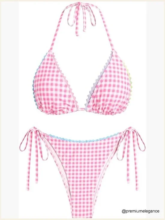 Womens 2 Piece Bikini Set Halter Triangle Top High Cut Cheeky Bottom Swimwear