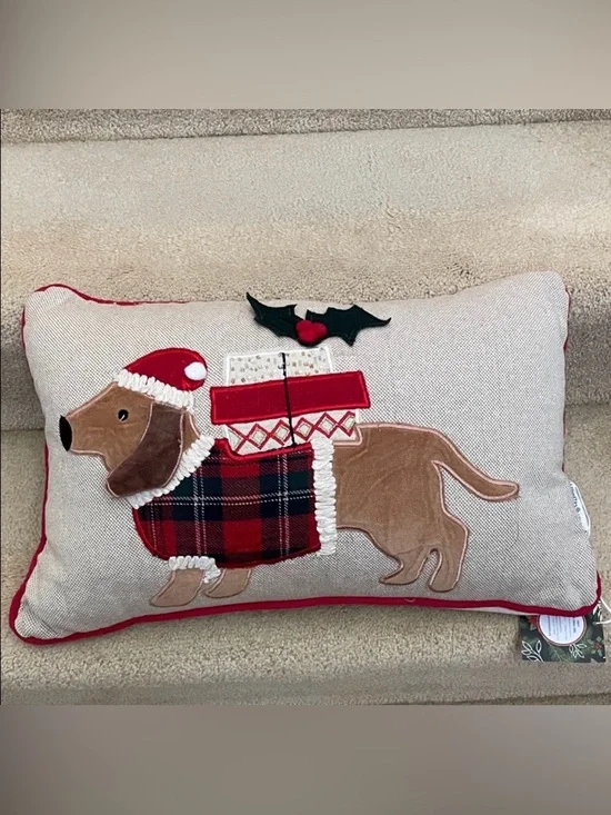 Festive Dachshund Holiday Pillow made by Secret Celebrity