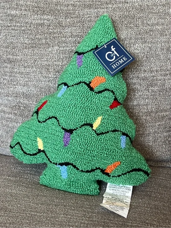 C&F Home Christmas Tree Shaped Hooked Pillow features