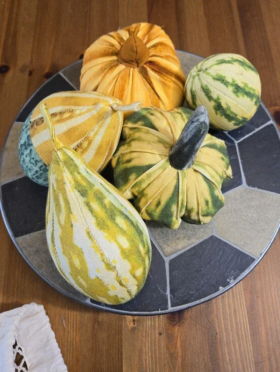 John Derian Fabric Fall Gourds - Yellow & Green Decorative Stuffed Fall Decor