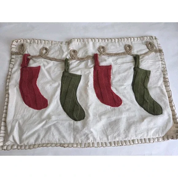 Pier 1 Imports Christmas Stocking Throw Pillow 19x13 Rope Trim Linen Blend