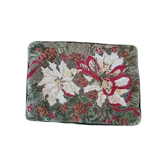 VTG Embroidered Velvet Backed Pointsettia Christmas Pillow (No Insert) 15