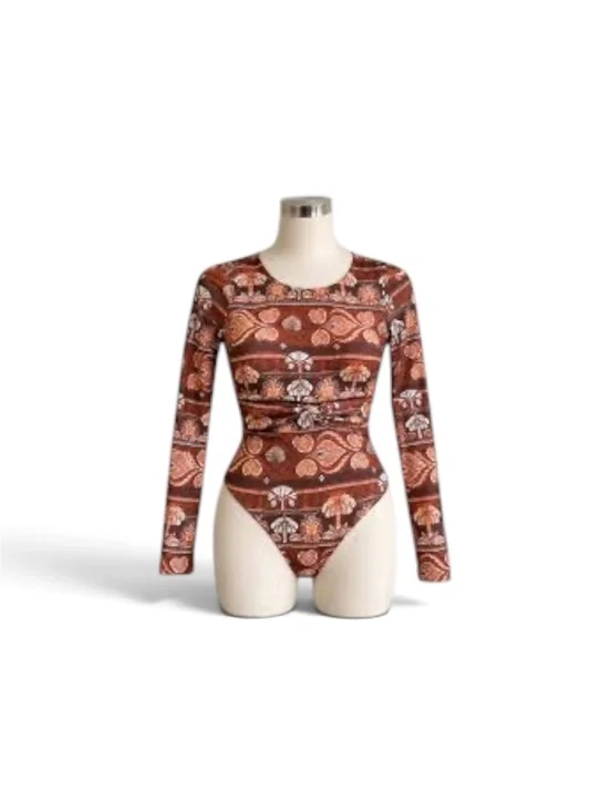 PHAX long sleeve tribal print twist knot keyhole front one piece swimsuit size M