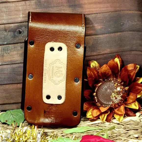 Longhorn Leather Phone Holstor With Knife Sheath Handtooled Sz LARGE 7x4