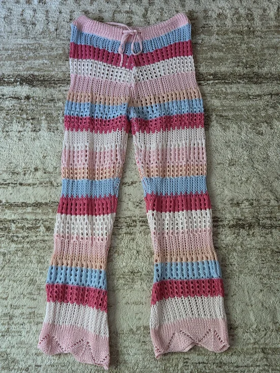 NWT Katydid Pastel Striped Crochet Beach Pants Flare Leg Size Large
