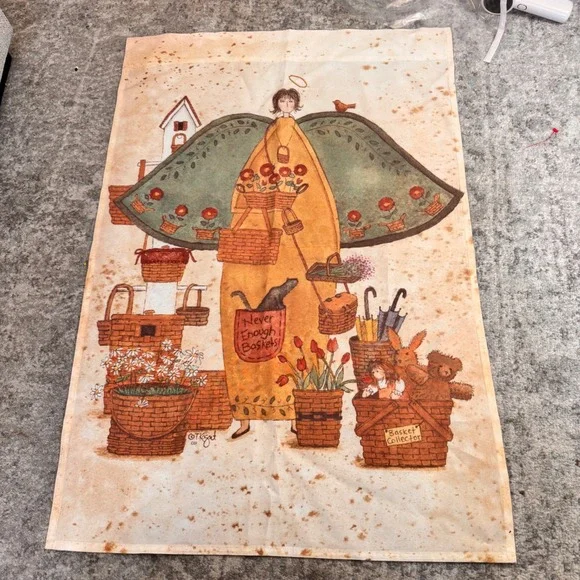 CDI T Kregut Angel‎ Basket Collector Folk Art Wall Hanging Tapestry Garden Flag