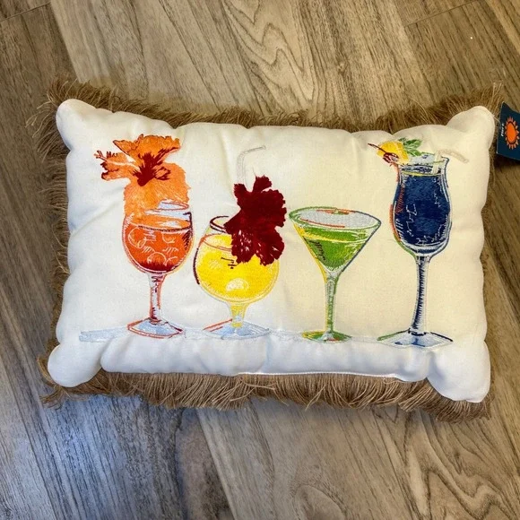 NWT‎ Tommy Bahama Rectangular Indoor/outdoor Pillow With Cocktail Happy Hour
