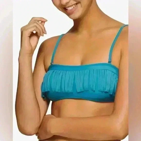 Hula‎ Honey NWT Women’s Bandeau Stretch Fringe Bathing Swimsuit Top Size M