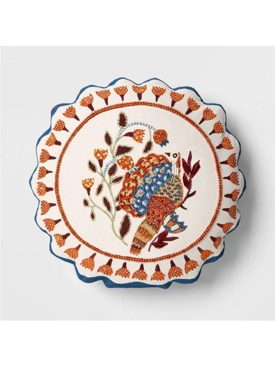 Thanksgiving Fall Round Turkey Scalloped Pillow - Threshold Target