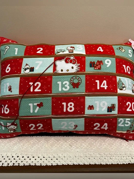 Hello Kitty Red Advent Holiday Pillow with Numbered Pockets & Kitty Date Marker