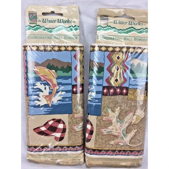 2 NEW Wallpaper Border Fishing Rustic Lodge Cabin Life 5 YARDS EACH 7