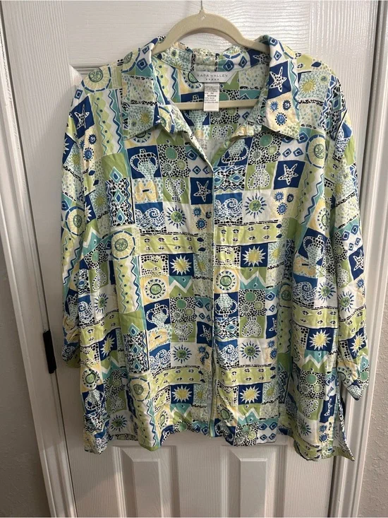 Vintage Napa valley 3/4 Sleeve Buton Up Shirt Geometric Designs Sz 3X costal