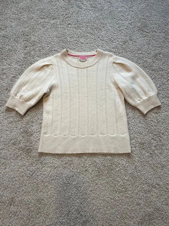 Kate Spade New York Cream Puff Sleeve Pointelle Sweater Soft Knit