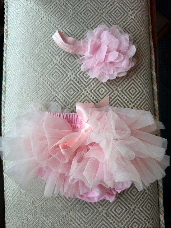 Pink Tulle Baby Bloomers & Headband Set - Soft Pink 3mo.