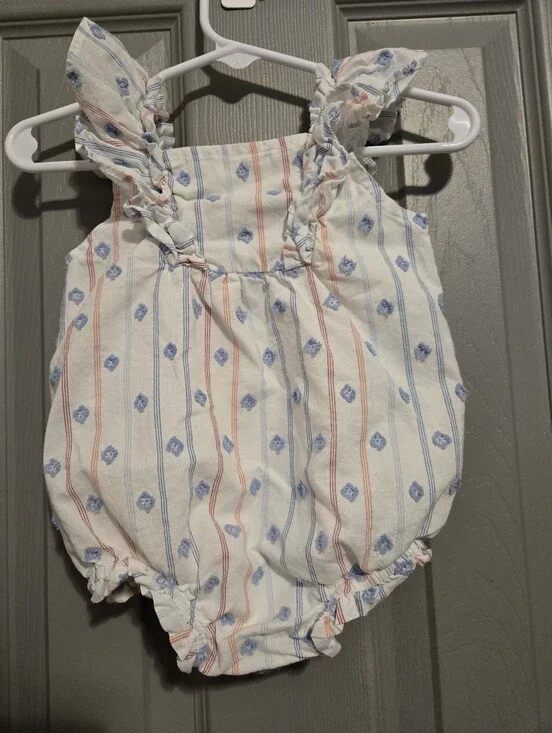Cat & Jack White Striped Sleeveless Diaper Cover with Blue Floral Print