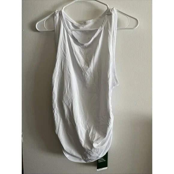 HALARA Softly Zero Ruched Curved Hem High Neck Tank‎ Top White Size Small