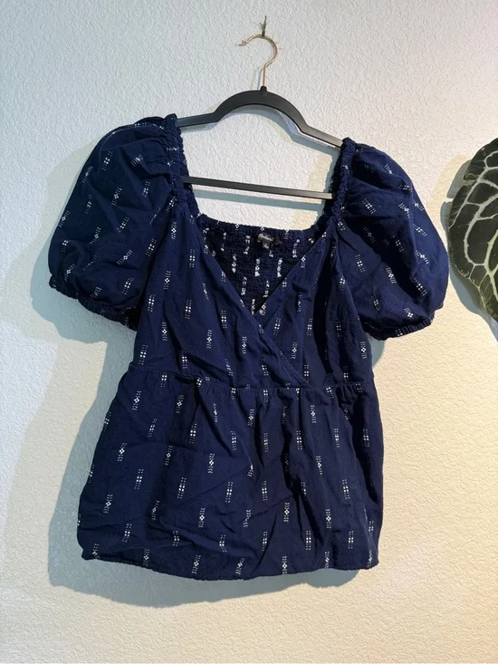 Madewell Navy Puff Sleeve Top