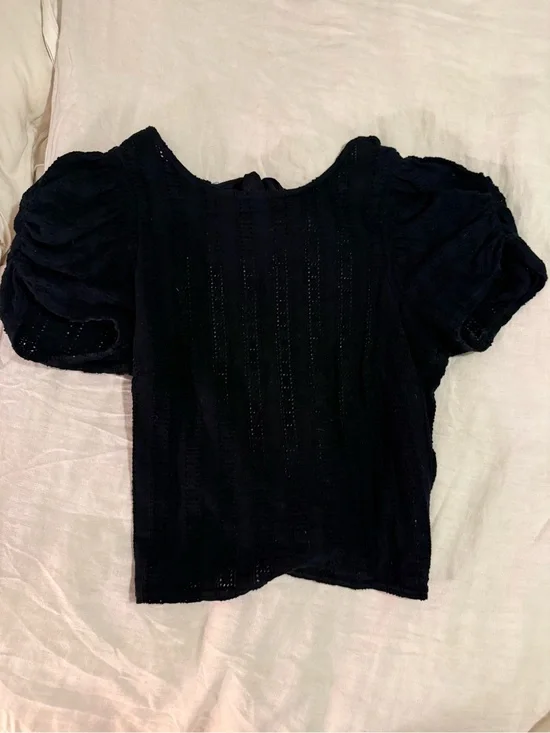 Free People Black Puff Sleeve Square Neck Top backless