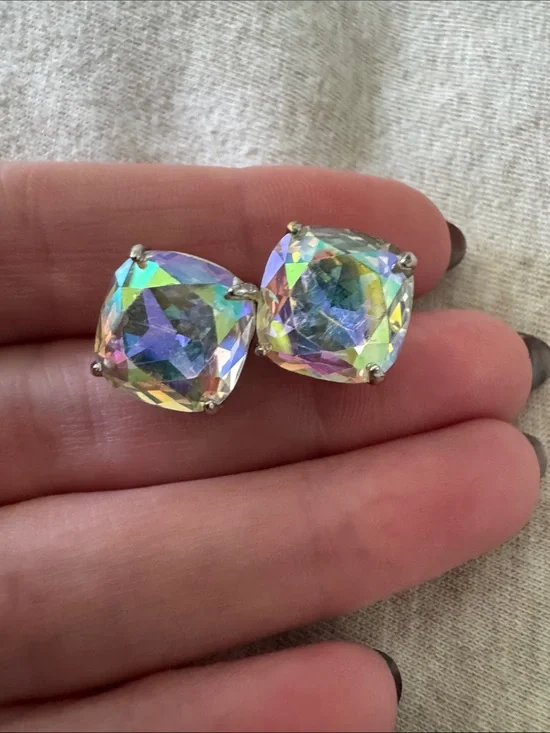 kate spade Iridescent Cushion-Cut Crystal Stud Earrings