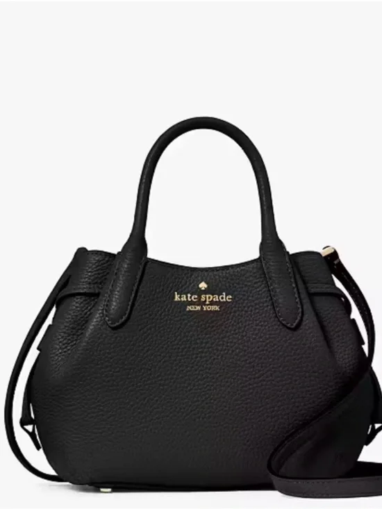 kate spade Black Pebbled Leather Mini Satchel with Gold Logo