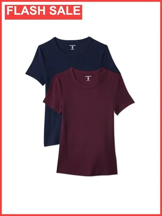 Women's Slim-Fit Short-Sleeve Crewneck Tee 2-Pack Cotton-Modal