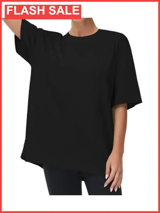 Oversized Cotton Blend Workout T-Shirt Drop Shoulder Crewneck Boxy Tee