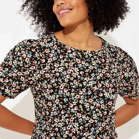 Loft Multicolor Floral Puff Sleeve Tee Size XS