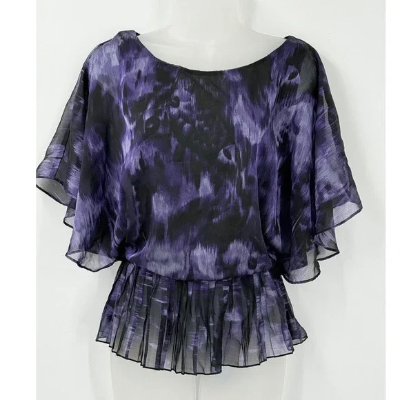 vtg y2k Dressbarn peplum top Womens sz 14 (L) Whimsigoth Witchy Purple Abstract