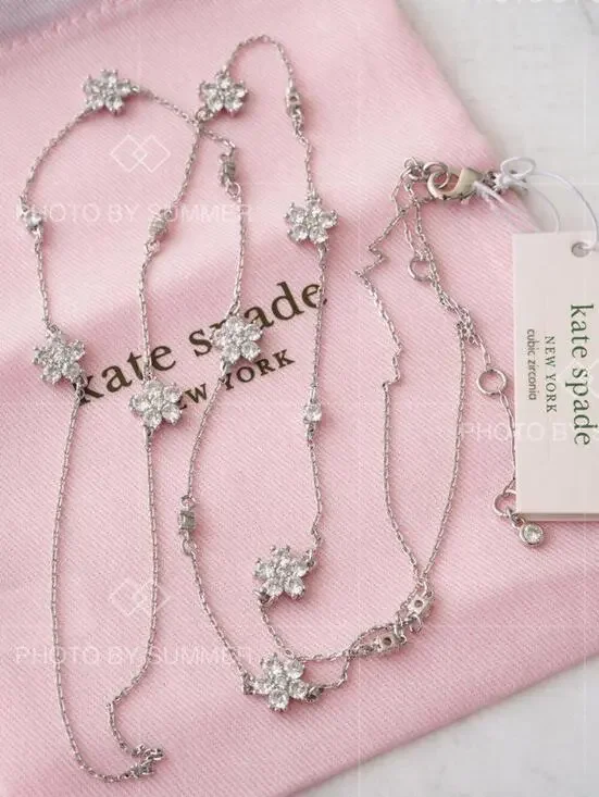 Kate Spade Gleaming Gardenia Flower Scatter Necklace Clear Silver