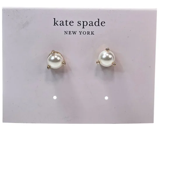 Kate Spade NWT Earrings Pearl Gold Tone Stud White Sparkle Classic Collectible