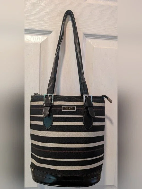 Kate Spade New York Black & Cream Striped Tote Bag