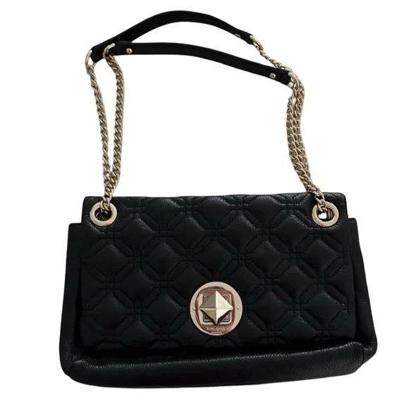 Kate Spade Black NWOT Quilted Leather Bag with Gold Turnlock and Pink
