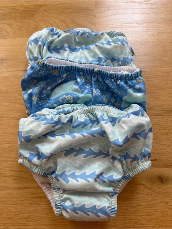 Green Sprout- Reusable Swim Diaper Cover - Blue nautical Print. 4t