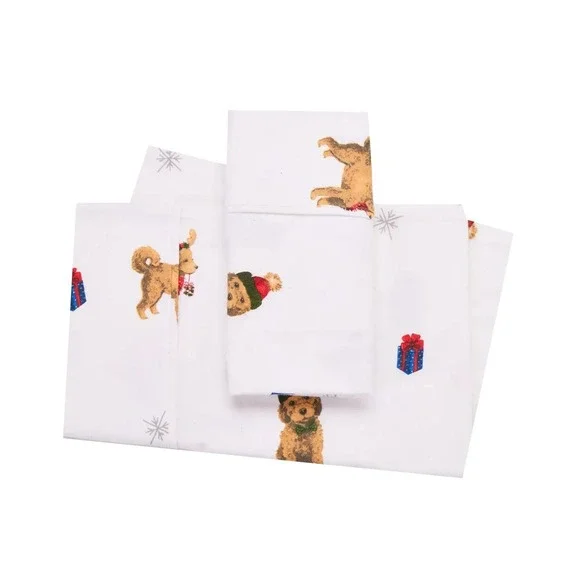 NEW HOLIDAY DOGS Flannel Full Size‎ Flannel Sheet Set SO CUTE AND SOFT!