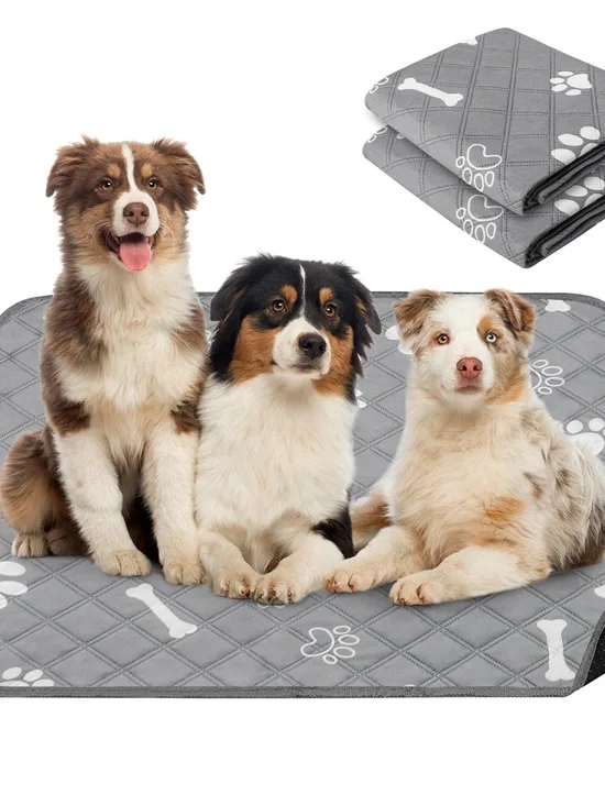 Gray Paw-Print Quilted Dog Pad - Protective Pet Mat