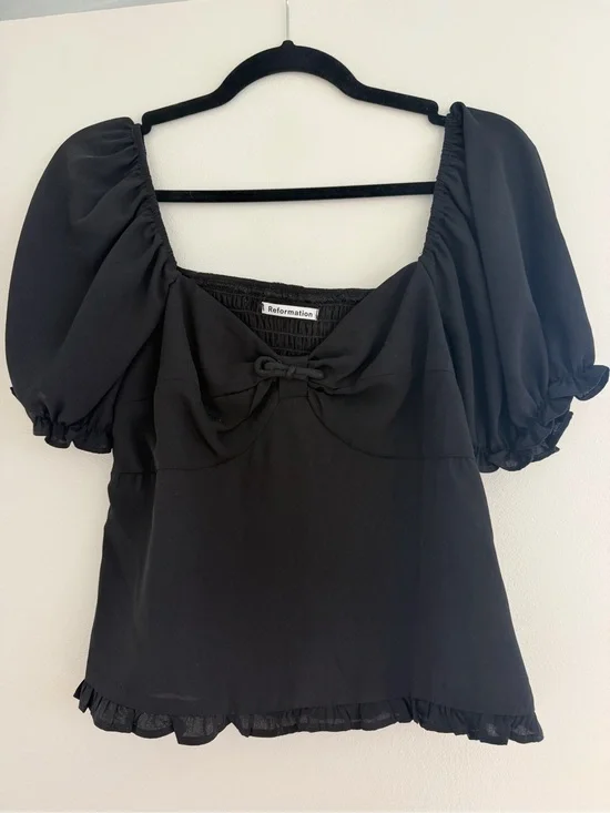 Reformation Black Puff-Sleeve Sweetheart Top