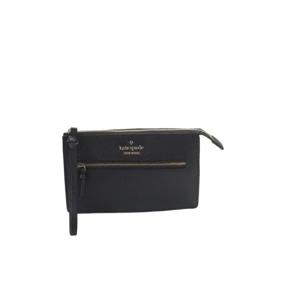 Kate Spade Womens Leather Striped Interior Zip Wristlet Black