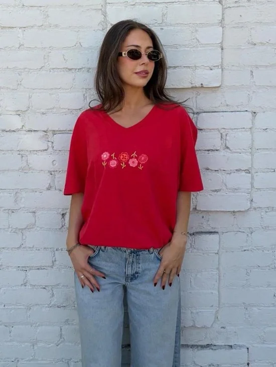 Vtg fresh produce 90s Red floral graphic tee Sz XL #retro #grandmacore #hippie -