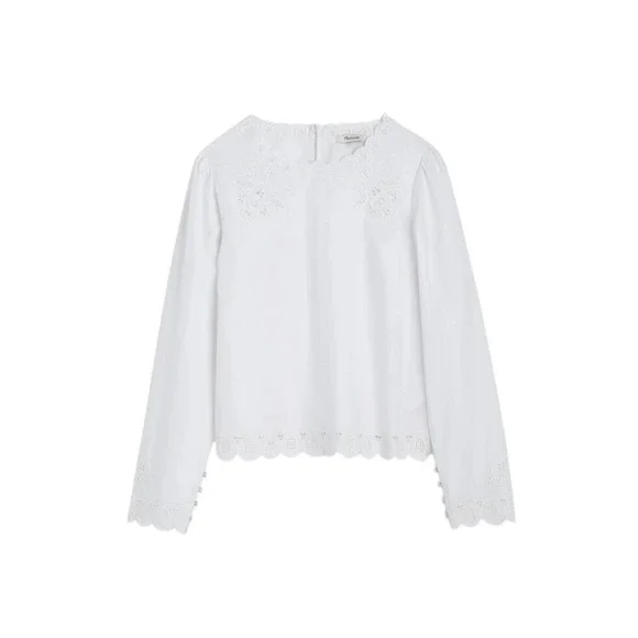 Madewell Embroidered Puff-Sleeve Top in Poplin White Small NEW
