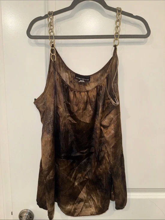 Arianne Metallic Brown Satin Camisole with Gold Chain Straps
