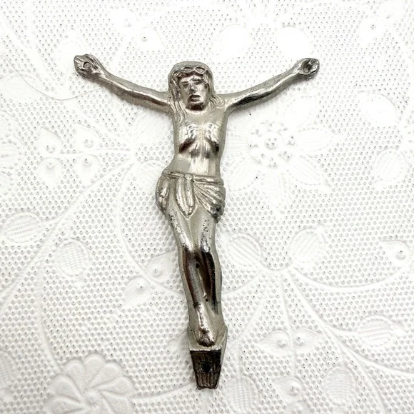 Vintage Silver Tone Pewter Jesus Corpus Christi Crucifix 2.5