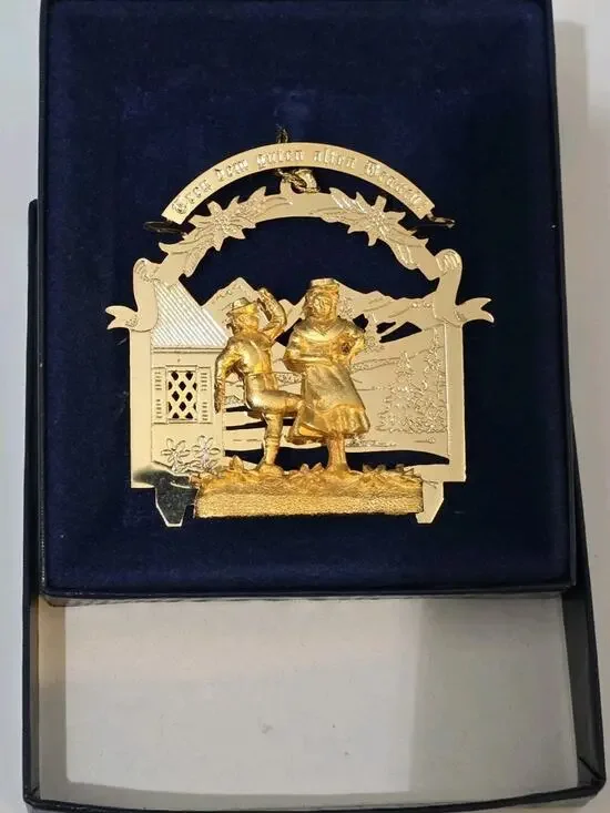 Vtg Danbury Mint Gold Brass Christmas Ornament German Couple Dancing