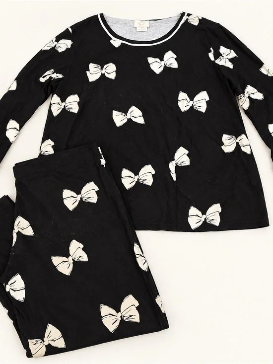 Kate Spade Black White Bow Sweater Knit Jogger Pajama Set XL