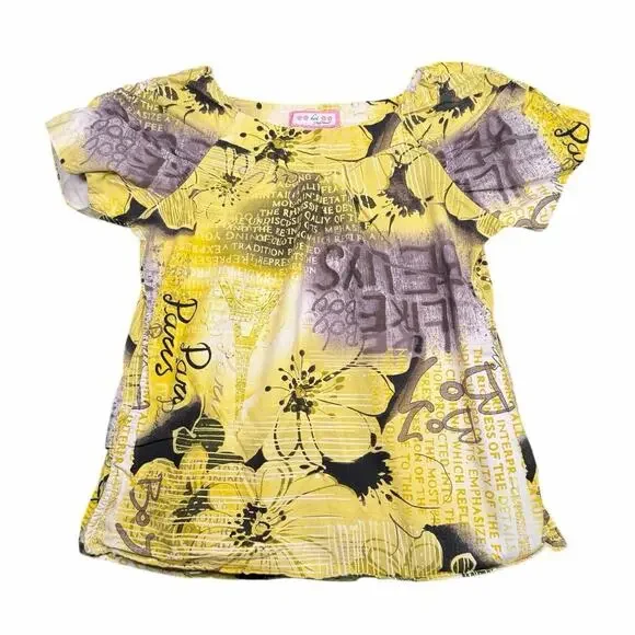 Koi by Kathy Peterson Yellow Y2K Abstract Floral Paris Graphic‎ Blouse XS