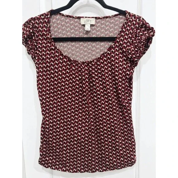 LOFT Women’s Geometric Print Puff Sleeve Blouse Size Medium