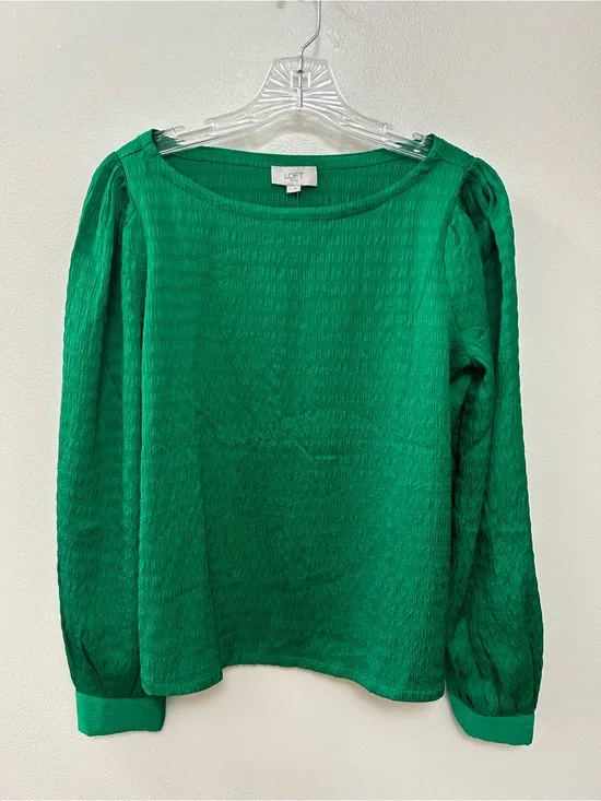 LOFT vibrant Green Crinkle Textured Long Sleeve Blouse Size-S