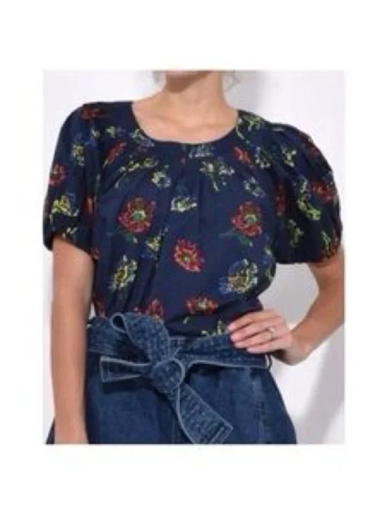 Ulla Johnson Navy Floral Puff Sleeve Blouse size 2