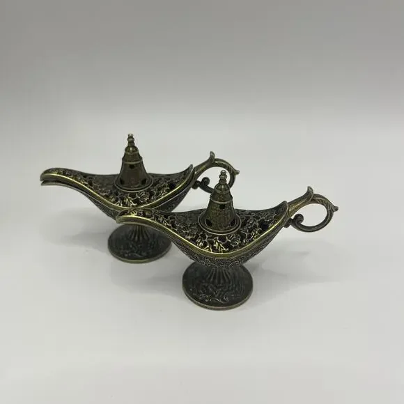 2‑Pack Aladdin Magic Lamp Alloy Incense Burners, Vintage Home Decor Ornaments